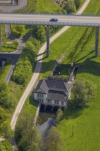 Aerial view, Velmede hydropower plant at the Ruhr Valley Bridge Velmede, Velmede, Bestwig,
