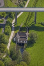 Aerial view, Velmede hydropower plant at the Ruhr Valley Bridge Velmede, Velmede, Bestwig,