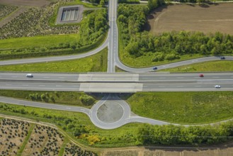 Aerial view, motorway A46 junction Bestwig, shapes and colours, Velmede, Bestwig, Sauerland, North