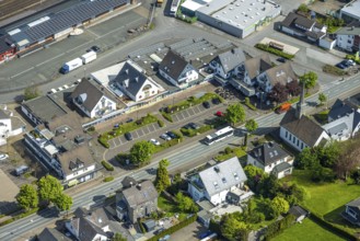 Aerial view, shopping area at the federal road B7, Zum Alten Güterbahnhof, parking, evang.