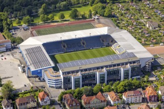 Aerial view, football stadium SchücoArena of DSC Arminia Bielefeld, also Almstadion or Bielefelder