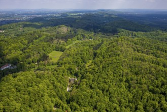 Aerial view, Teutoburg Forest, low mountain range and mountain range with distant view, Brackwede,