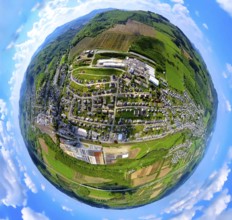 Aerial view, residential area local view Bestwig, industrial area with Howmet Aerospace Tital Gmbh,