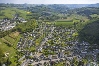 Aerial view, residential area local view district Ostwig, hilly landscape, Ostwig, Bestwig,