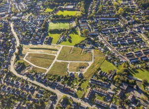 Aerial view, construction area Hermann-Stehr-Straße residential area, Oberaden, Bergkamen, Ruhr