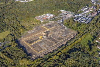 Aerial view, Kuckuck mine accident memorial park, construction site for new forest housing estate