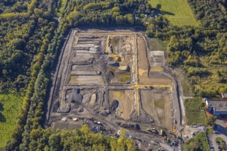Aerial view, Kuckuck shaft mining accident memorial park, construction site for new forest