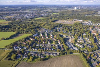 Aerial view, multi-family terraced houses on Berliner Straße, residential area local view district