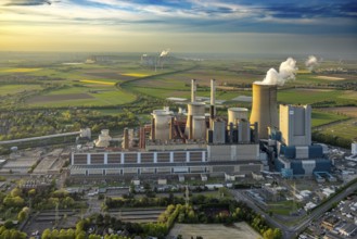 Aerial view, lignite-fired power plant Niederaussem, power plant site of RWE Power AG, cooling