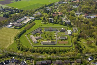 Aerial view, Forensic Psychiatry - LVR Clinic, special psychiatric facilities, circular garden,
