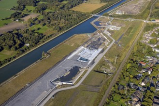 Aerial view, Wasserstadt Aden on the Datteln-Hamm Canal, construction area for planned urban