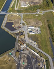 Aerial view, Water City Aden on the Datteln-Hamm Canal, construction area for planned urban quarter