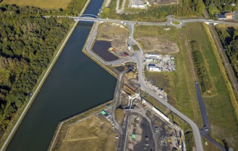 Aerial view, Wasserstadt Aden on the Datteln-Hamm Canal, construction area for planned urban