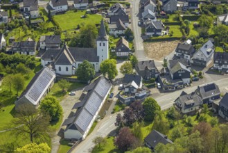Aerial view, village centre, St. Joseph's Catholic Church, Kumm rin - Die Hofschänke with solar