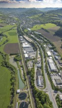 Aerial view, industrial area Im Öhler, distant view with view to Velmede and Ruhr valley bridge