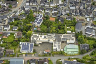 Aerial view, Städt. Gymnasium with solar roof, Bad Laasphe, sports hall TV Laasphe 1863 e.V.,
