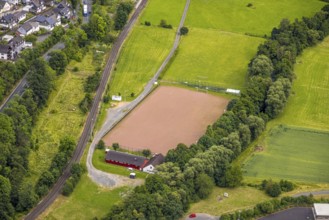 Aerial view, Niederlaasphe sports field, Niederlaasphe SG, Niederlaasphe, Bad Laasphe,