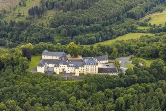 Aerial view, Wittgenstein Castle in the forest, Wittgenstein art, Bad Laasphe, Wittgensteiner Land,