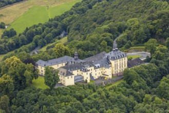 Aerial view, Wittgenstein Castle in the forest, Wittgenstein art, Bad Laasphe, Wittgensteiner Land,