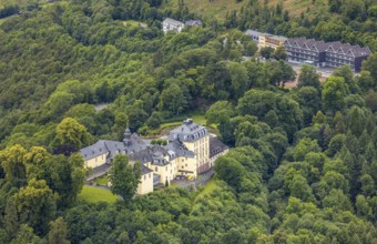 Aerial view, Wittgenstein Castle, grammar school and secondary school in the forest, Wittgenstein