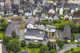 Aerial view, Bosch brewery on the river Laasphe in a residential area, Bad Laasphe, Wittgensteiner