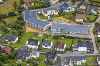 Aerial view, construction site and new construction senior citizens' park between Oberer Wallachei