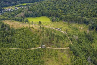 Aerial photo, forest area with forest damage at Weibersberg, Bad Laasphe, Wittgensteiner Land,