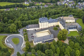 Aerial view, Wittgenstein Castle in the forest, Wittgenstein art, Bad Laasphe, Wittgensteiner Land,