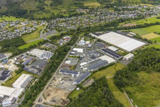 Aerial view, industrial estate Industriestraße and Lahnuferstraße, Bad Laasphe, Wittgensteiner