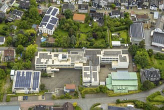 Aerial view, Städt. Gymnasium with solar roof, Bad Laasphe, sports hall TV Laasphe 1863 e.V.,