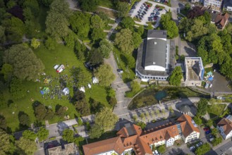 Aerial view, Congress Centre Bad Lippspringe, Arminius Park with castle ruins and river Lippequelle