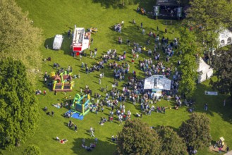 Aerial view, Father's Day festival in Arminius Park at the Congress Centre, visitors on the meadow,