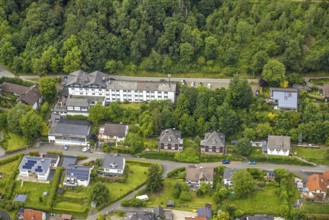 Aerial view, Panorama-Hotel Lahnblick, at the forest, Bad Laasphe, Wittgensteiner Land, North