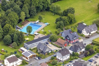 Aerial view, outdoor swimming pool Feudingen, Bad Laasphe, Wittgensteiner Land, North