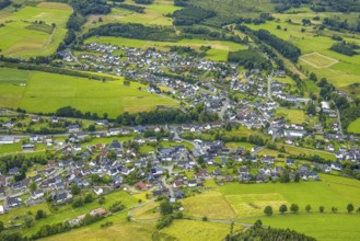 Aerial view, aerial view residential area Banfe, meadows and fields, Banfe, Bad Laasphe,