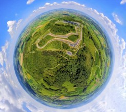 Aerial view, Bilster Berg race track, test track and presentation track, park-like terrain with