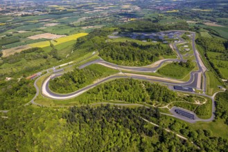 Aerial view, Bilster Berg race track, test track and presentation track, park-like terrain with