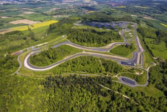 Aerial view, Bilster Berg race track, test track and presentation track, park-like terrain with