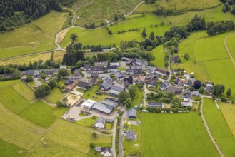 Aerial view, residential area local view Schüllar, Bad Berleburg, Wittgensteiner Land, North