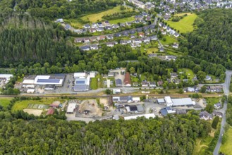 Aerial view, Friedrichshütte industrial estate and Lindenstraße on the railway line, Schuleborn