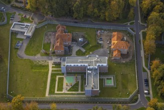 Aerial view, LVR Clinic, new woman's forensic clinic building, Zum Gutshof, Hau, Bedburg-Hau, Lower