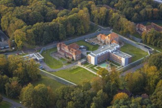 Aerial view, LVR Clinic, new clinic building woman's forensics, Zum Gutshof, Hau, Bedburg-Hau,