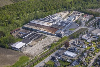 Aerial view, Bestwig M. bush GmbH plant, A46 motorway, Bestwig, Sauerland, North Rhine-Westphalia,