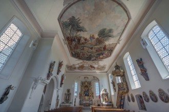 Interior of the Roman Catholic parish church of the Assumption of the Virgin Mary in Gebrazhofen,
