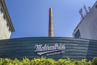 Façade with chimney and antennas, Mohrenbräu, Dornbirn, Vorarlberg, Austria