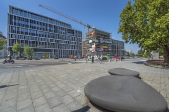 New buildings with large crane, Dornbirn, Vorarlberg, Austria