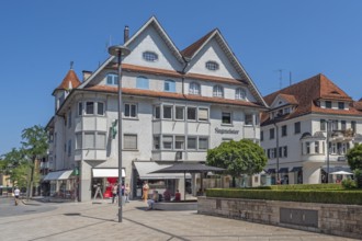 Pointed gable house with turrets, Sagmeister fashion house on the market square, Dornbirn,
