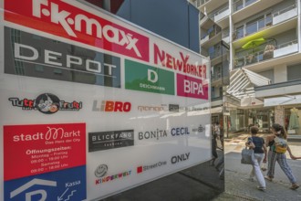 Sign with advertising and logos, Dornbirn, Vorarlberg, Austria