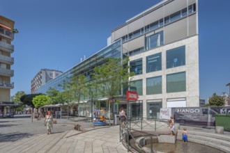 Concrete buildings with large glass façade and fountain, Dornbirn, Vorarlberg, Austria