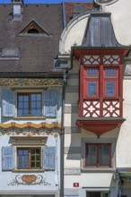 Detail with bay window, the Steinhauser or Johann Luger House on the market square, Dornbirn,